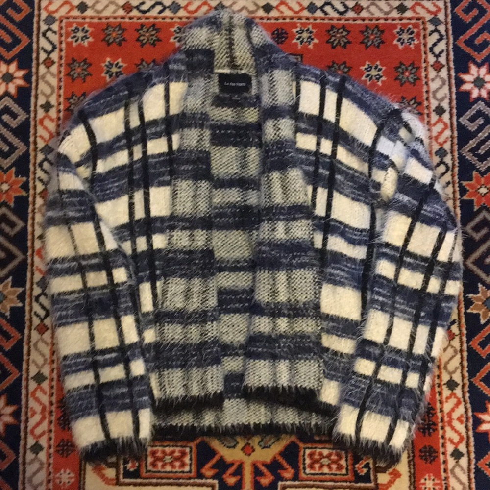 Anthro La Fee Verte Fuzzy Plaid Open Cardigan